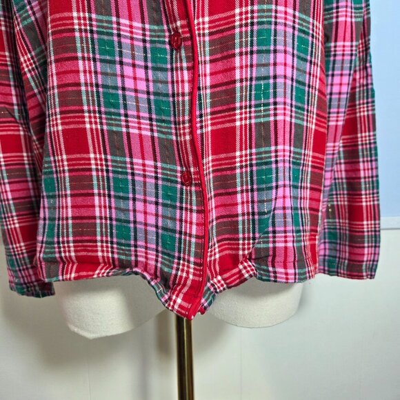 Jaclyn New York Pink Green Red Metallic Button Up Longsleeve Holiday Pajama Set - Picture 6 of 11